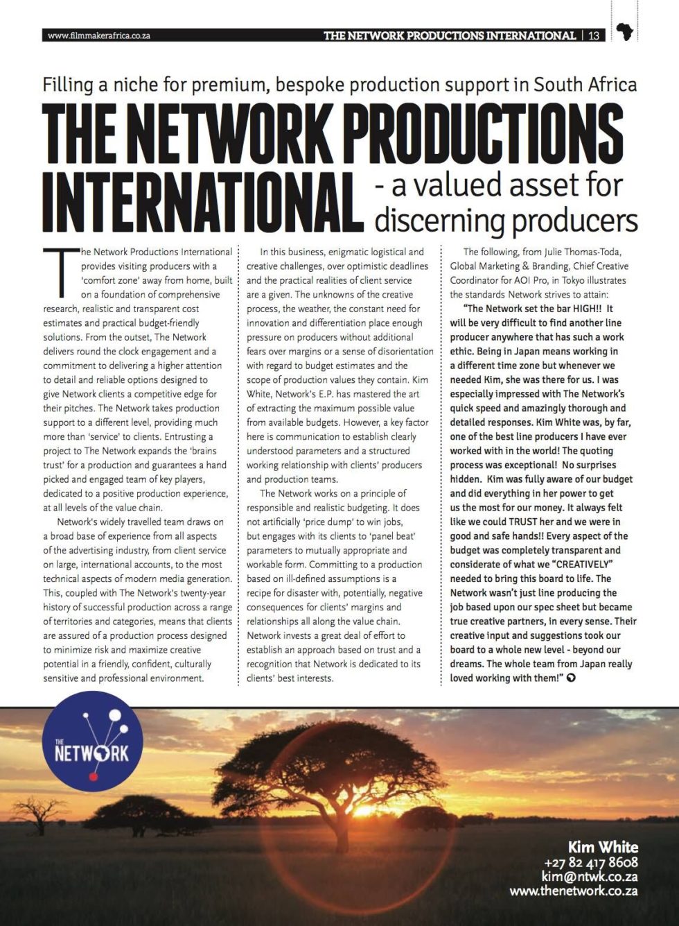 Callsheet Magazine Feature Article on The Network